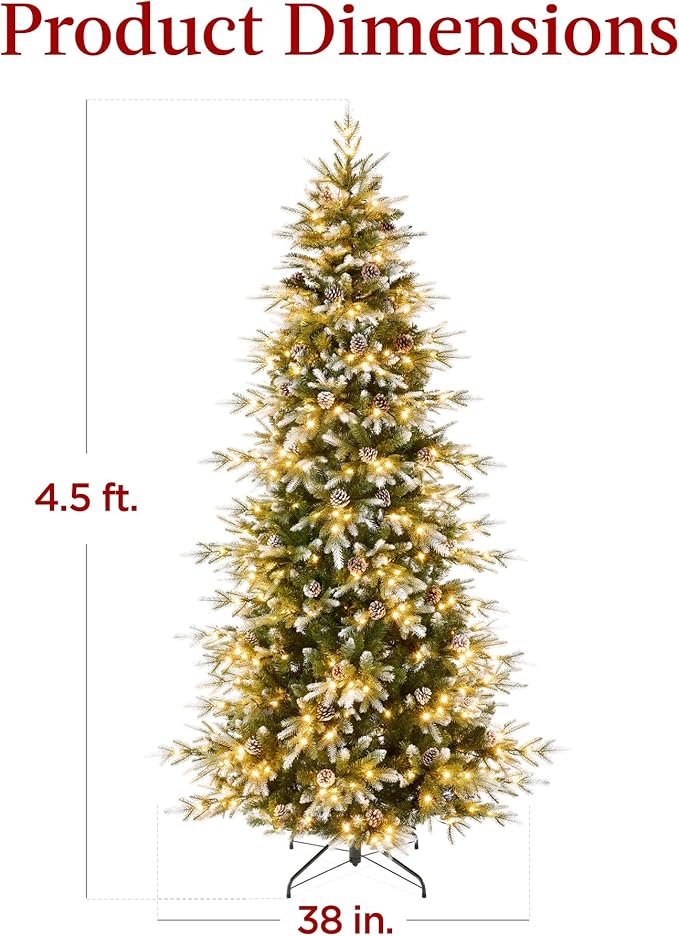 Best Choice Products 4.5ft Pre-Lit Artificial Frosted Slim Aspen Christmas Tree, Partially Flocked Holiday Décor w/ 2-in-1 White & Multicolor LED Lights