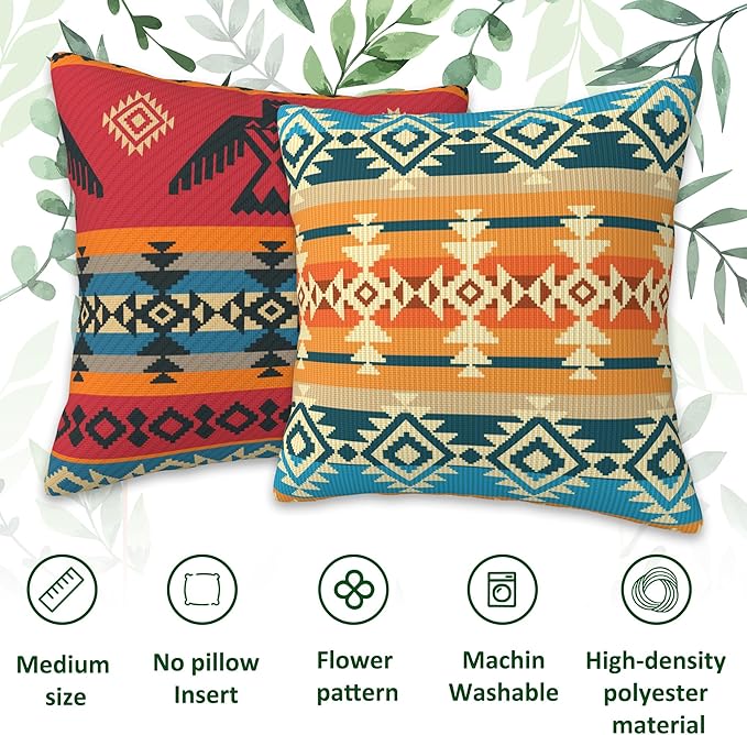 Throw Pillow Cover Case Navajo Style Pillow Covers 18x18 Inch Set of 2,Soft Decorative Throw Pillow Case for Living Room Bedroom Sofa Couch Cushion Covers