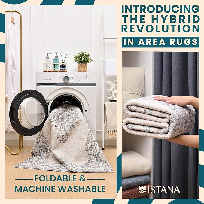 Istana 6x9 Area Rugs - Pink Beige Whisper/Grey/Blue Rugs for Living Room - Luxurious Silk's Soft Touch Living Room Rug - Elegant Non Slip Area Rug