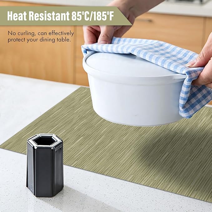 Winknowl Placemats Set of 8, Washable Vinyl Woven Place Mats Indoor and Outdoor Heat Stain and Water Resistant Elegant Plastic Table Mats for Kitchen Dining Table (Green)