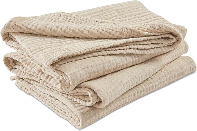 EMME Cotton Muslin Twin XL Blanket Breathable Gauze Soft Lightweight Blankets Adults Gifts for Women (Beige, 66"x90")