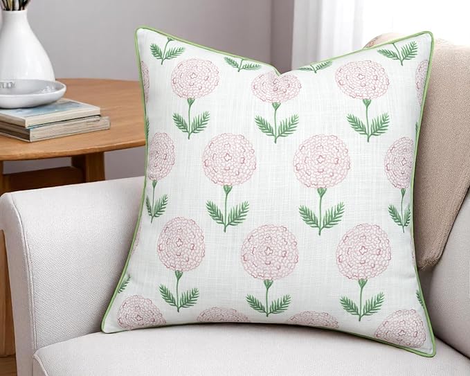 Konkan Floral Printed Decorative Square Accent Throw Pillow Cover - Decor for Living Room, Sofa, Chair, Patio, Car, Balcony, Bench, Porch, Nursery, Office, Bedroom - 20x20 Inches, Pink