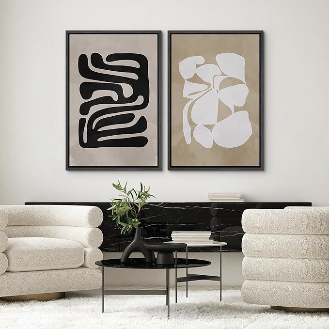 SIGNWIN Framed Canvas Print Wall Art Set Mid-Century 1960s Chic Polygon Collage Abstract Shapes Illustrations Modern Art Minimal Boho Relax/Calm for Living Room, Bedroom, Office - 16"x24"x2 Black