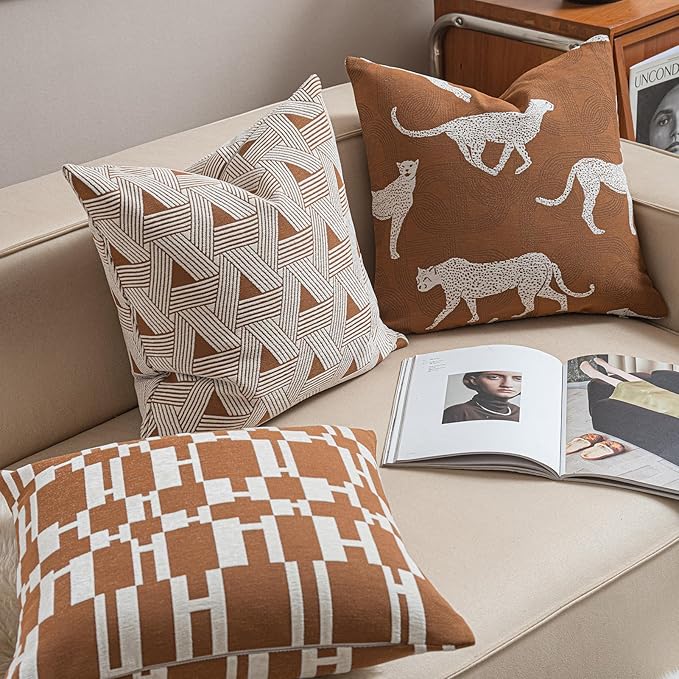 2025 New 20x20'' inches Throw Pillow Cushion Covers - Triangle Pattern Orange Color Chenille Jacquard Embroidery Luxury Modern Style Couch Sofa Bed Pillow Cover for Living Room Bedroom
