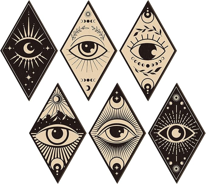 Nuenen 6 Pcs Farmhouse Home Wall Decor Western Geometric Diamond Frame Wall Hanging Boho Modern Abstract Art Prints Wooden Diamond Sign Decorations for Bedroom Living Room Bathroom(Eye Style)