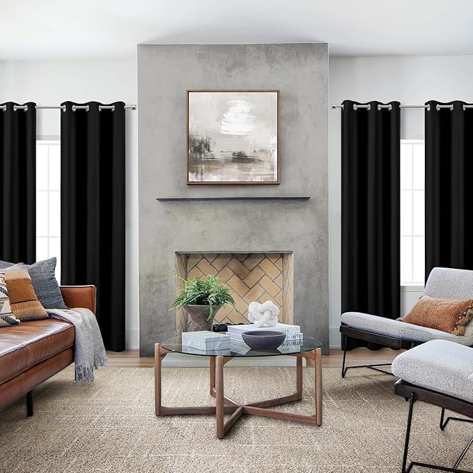 KOUFALL Black Blackout Curtains 38x84 for 36 Inch Wide Window,Dark Out Narrow Small Window Grommet Curtain Panels for Bedroom Living Room,Set of 2 Pack,38 in Width x 84 Inch Long
