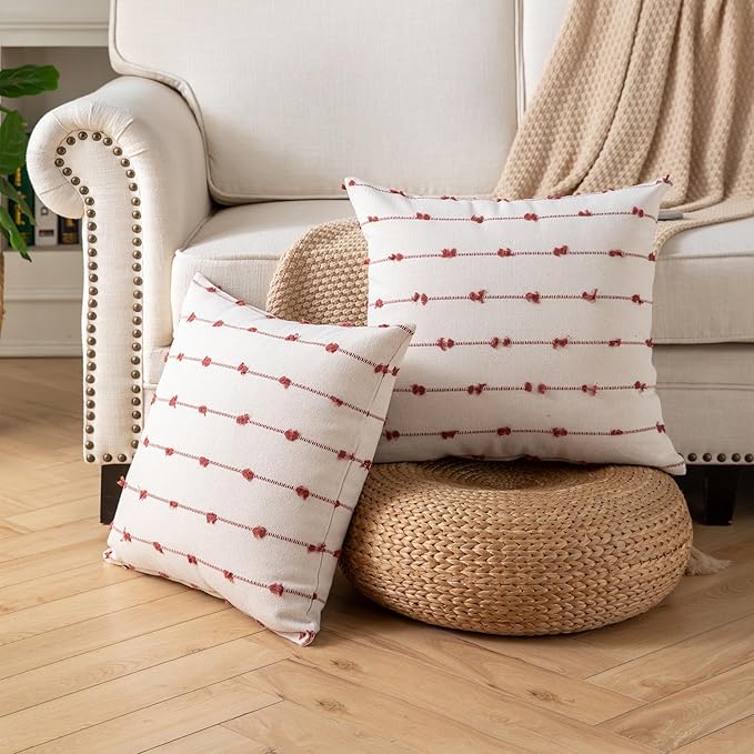 Caflife Boho Fall Throw Pillow Covers 18x18 inches Beige and Rust, Set of 2 Modern Farmhouse Decorative Pillow Covers for Couch Bed, Living Room