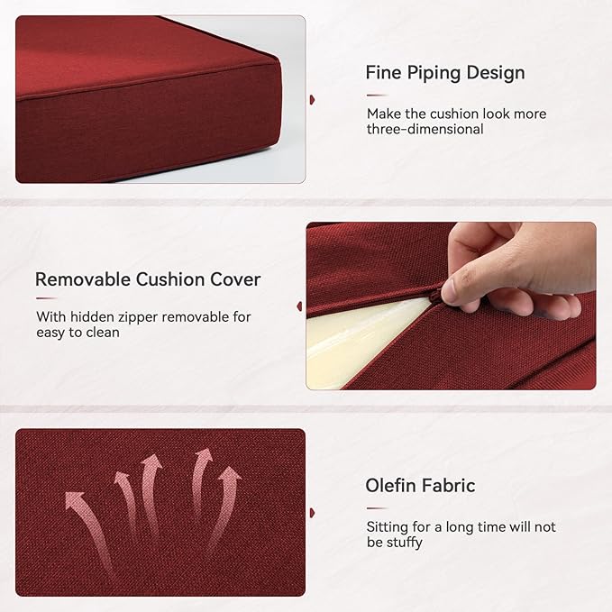 6" Thick Outdoor Cushions 22x24x6, 10-Set Deep Seat Patio Cushions with Removable Cover, Waterproof & Fade Resistant Replacement for Wicker Chair, Loveseat, Sofa - Red