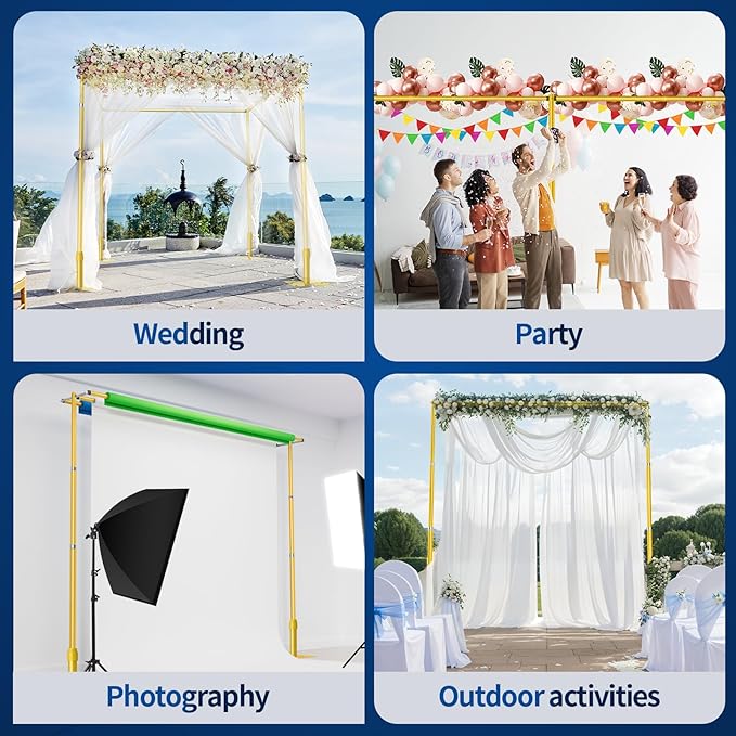 Pipe and Drape Backdrop Stand, 10x20ft Heavy Duty Adjustable Background Frame with Metal Base, Back Drop Holder for Parties Photography Wedding Photoshoot Decoration - Gold
