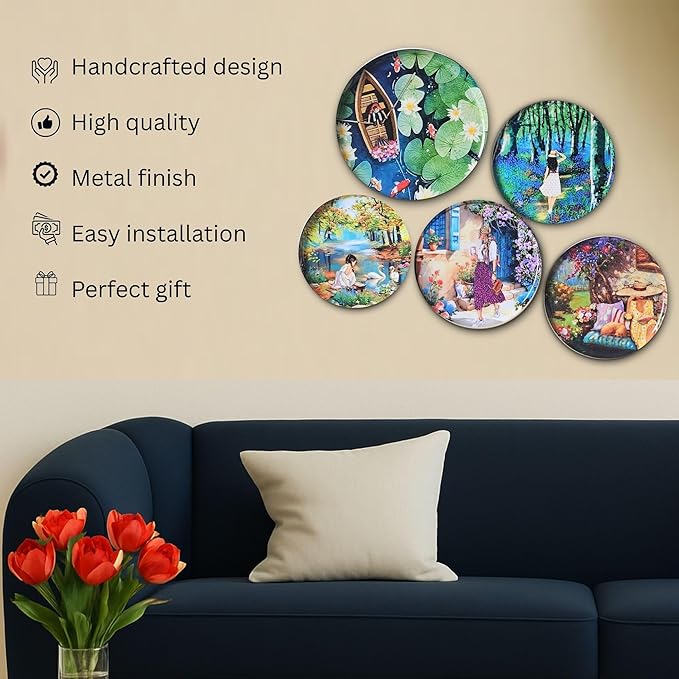 RITUALISTIC Slice of Life Iron Wall Art Plates – Set of 5 Decorative Plates | Contemporary Metal Wall Decor | Modern Wall Hanging for Living Room, Bedroom & Home Interiors | Christmas gifts