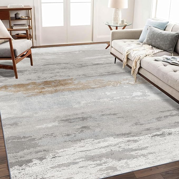 Enkor Area Rugs 5x7 Washable Non Slip Abstract Soft Rugs for Living Room Bedroom, Modern Mat for Kitchen Entryway Brown & Grey