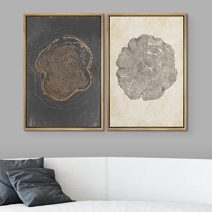 SIGNWIN Framed Canvas Print Wall Art Set Pastel Grunge Forest Tree Rings Abstract Shapes Illustrations Modern Art Decorative Nordic Multicolor for Living Room, Bedroom, Office - 16"x24"x2 Natural
