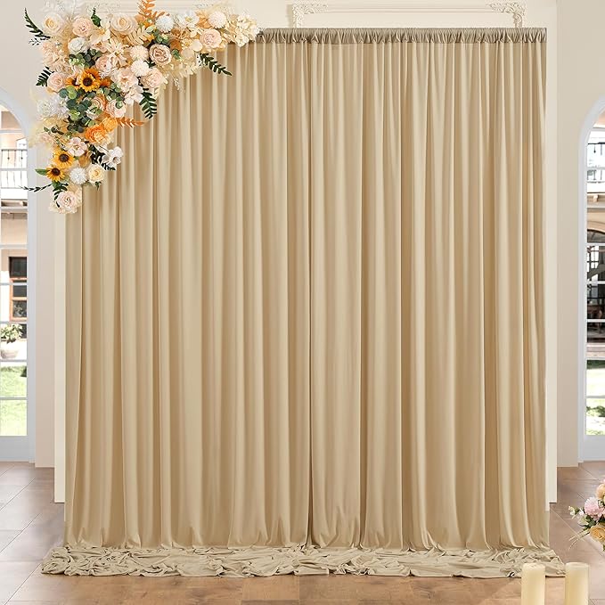 10ft x 8ft Wrinkle Free Beige Backdrop Curtains for Parties, Thick Fabric Photo Backdrop Drapes for Weddings Photography Birthday Party Backgrpund Decor