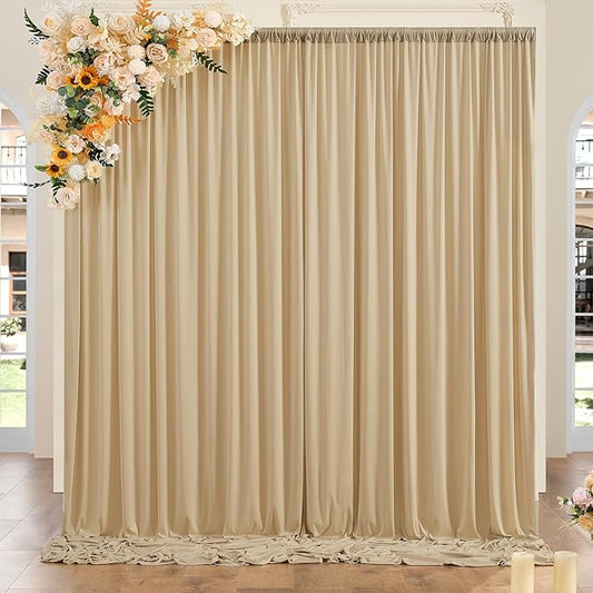 10ft x 8ft Wrinkle Free Beige Backdrop Curtains for Parties, Thick Fabric Photo Backdrop Drapes for Weddings Photography Birthday Party Backgrpund Decor