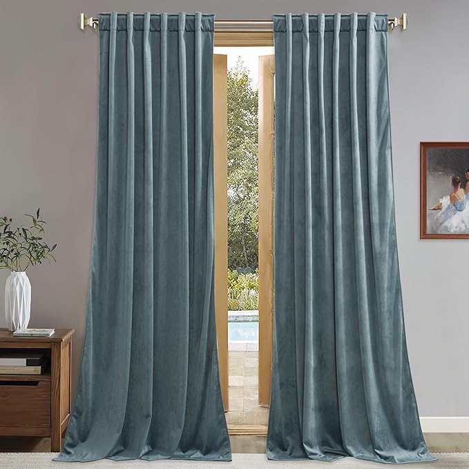 StangH Stone Blue Curtains for Boys Bedroom 92 inches, Back Tab Thermal Light Reducing Window Drapes, Thick Privacy Room Divider Curtains for Office/Apartment, W52 x L92, 2 Panels