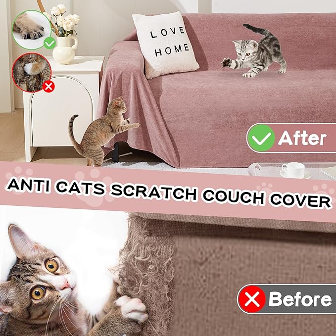 MEETSKY Couch Cover for 3 Cushion Sofa Washable, Cat Scratch Proof Sofa Covers, Furniture Protector Oversized L Shape Pink Sofa Slipcovers Sectional Big Couch Covers for Dogs Pets, 71" x 150"