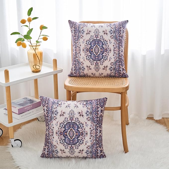 Boho Throw Pillow Covers 20x20 inch Set of 2,Boho Vintage Carpet Pattern Antique Ethnic Decor Double Sided Pattern Cushion Cover Soft Pillow Case Living Sofa Room Bed Square Pillow Cover