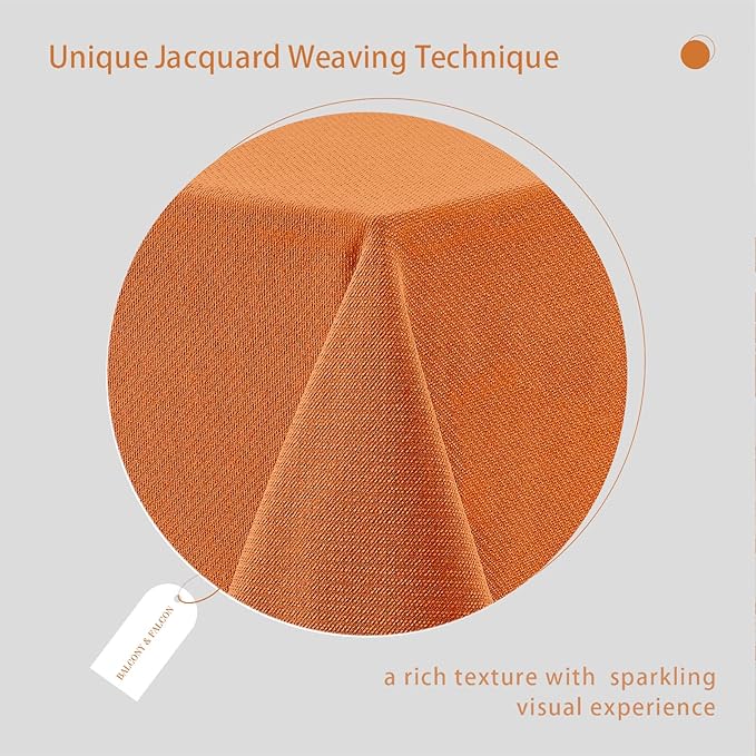 BALCONY & FALCON Rectangle Tablecloth Jacquard Style Water Resistant Table Cover for Autumn Fall Harvest Halloween Thanksgiving Party Dining Kitchen (Pumpkin, 55 x 71 inch)