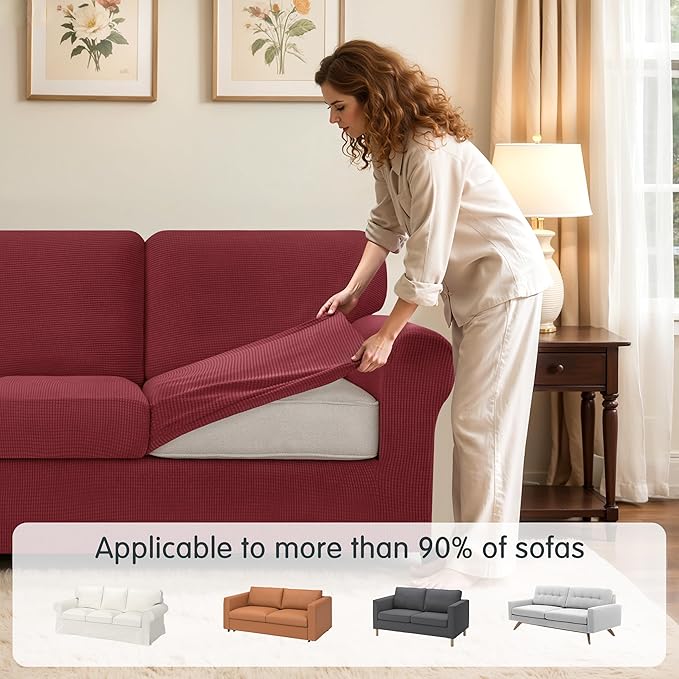 SUBRTEX 5 Pieces Stretch Sofa Slipcover Sets Couch Cover Sets Backrest Cushion Covers Furniture Protector Collection Set for Oversize Sofa Loveseat Chair Slip Covers(Medium, Wine)