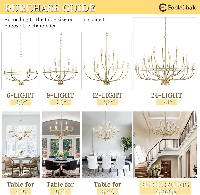 9-Light Gold Light Fixture Vintage Candle Chandelier Lighting Brass Dining Room Chandelier Over Table for Living Room Foyer Kitchen Island Bedroom, 28.54in, E12