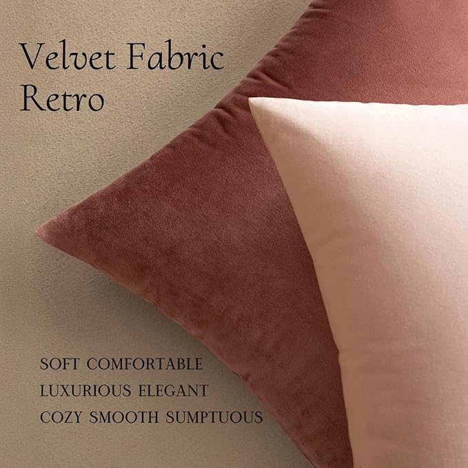 MIULEE Velvet Throw Pillow Covers 20x20 Inch, Pack of 2 - Pink, Super Soft Decorative Square Cushion Cases Modern Luxury Home Decor for Sofa,Couch,Bed,Chair