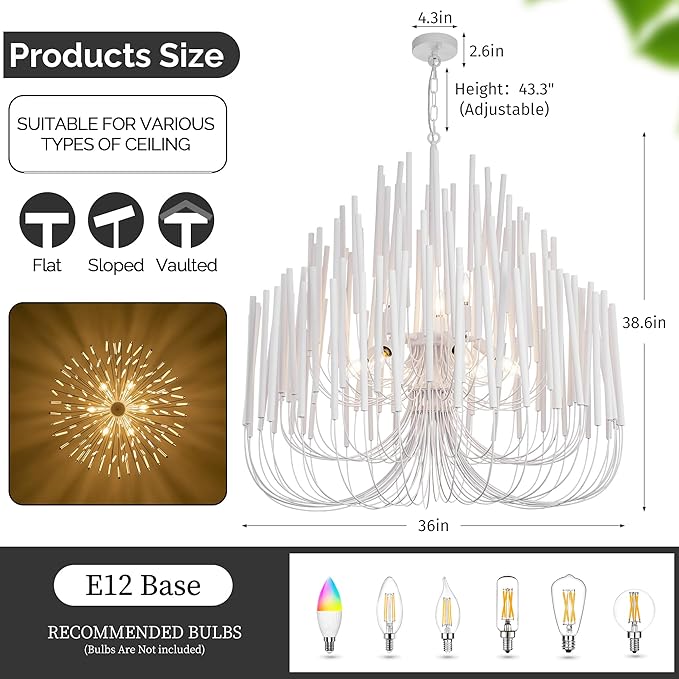 TOCHIC Modern Farmhouse Chandelier for Dining Room 36", Large Vintage White Wood Chandeliers Light for Living Room, Rustic Pendant Lighting Fixture Ceiling Hanging for Foyer Bedroom Entryway