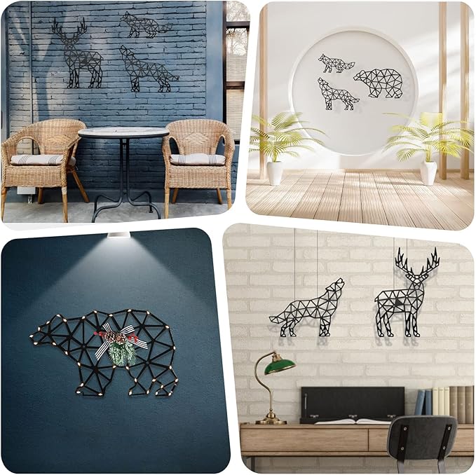 ZZZ TYLOO Metal Christmas Farmhouse Decor - Rustic Wall Decor, Metal Wall Art, Bear Wolf Fox Owl Deer Wall Decor, Black Set of 5…