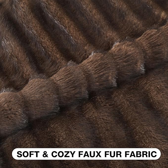 FUTEI Dark Coffee Decorative Throw Pillow Covers 22x22 Inch Set of 2,Soft Fluffy Faux Rabbit Fur Dyeing Striped Textured Cushion Case,Modern Home Decor for Couch Bed Living Room