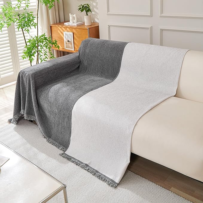 DREAMINGO Sofa Covers Washable Thick Chenille Couch Cover for 3 Cushion Couch Sofa Multi-Use Couch Cover Blanket Modern Pet Furniture Protector Sectional Couch Slipcover 71"x150", Dark Grey