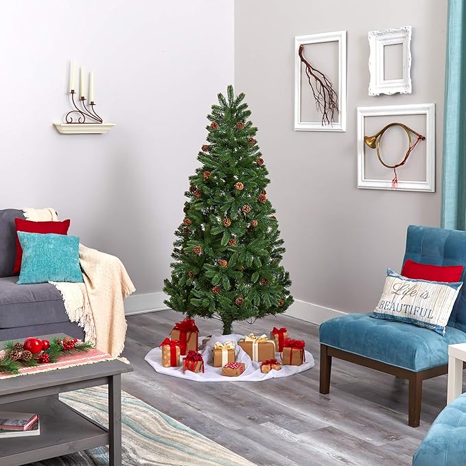 Nearly Natural 6ft. Rocky Mountain Spruce Artificial Christmas Tree with Pinecones and 250 Clear LED Lights