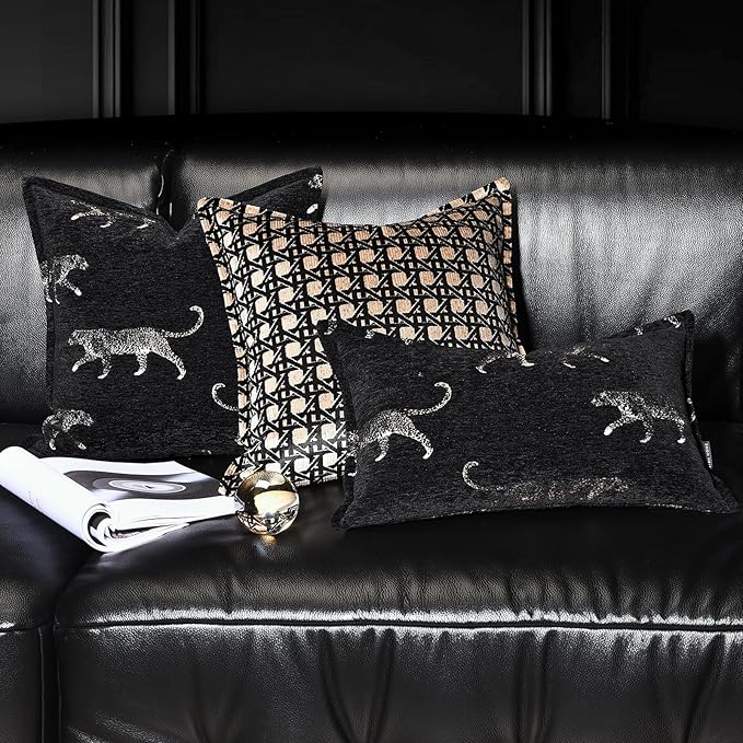 Lumbar Pillow Cushion Cover 12x20, Double Sided Luxury Cheetah Pattern Throw Pillow Covers with Hidden Zipper, Jacquard Embroidery Technique for Bed Couch Sofa Living Room Bedroom