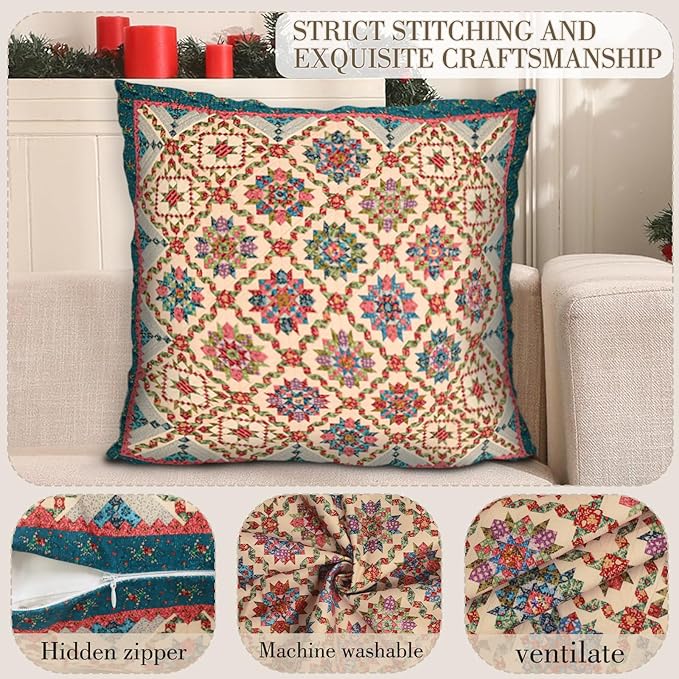 Boho Throw Pillow Covers 18x18 inch Set of 2,Boho Vintage Carpet Pattern Antique Ethnic Decor Double Sided Pattern Cushion Cover Soft Pillow Case Living Sofa Room Bed Square Pillow Cover