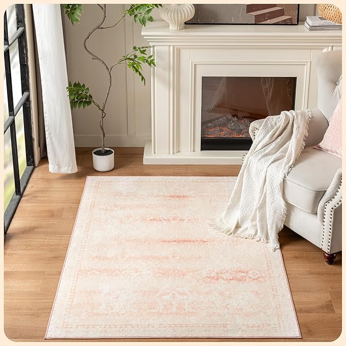 Istana 4x6 Area Rug - Pink Rugs for Living Room 4x6 - Foldable Rugs for Bedroom - Stain Resistant Washable Rug - Eco-Friendly Boho Area Rugs - Easy to Clean Living Room Rug 4 x 6