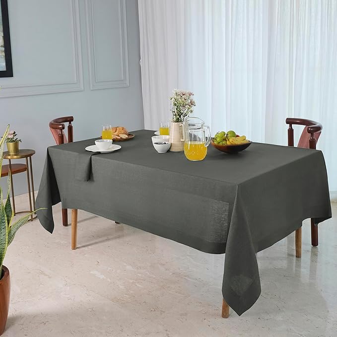 D'Moksha Homes Linen Tablecloth 60 x 102 Inch - 100% Pure Linen Charcoal Grey Table Cloth for Rectangle Tables - Machine Washable Cloth Tablecloth for Fall, Thanksgiving, Holiday