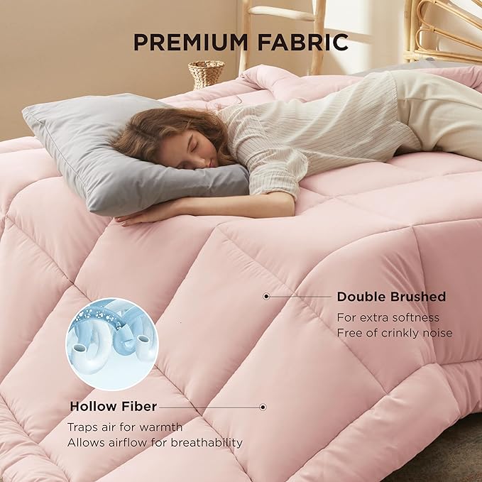 Bedsure Comforter Duvet Insert - Quilted Comforters Oversized King Size, All Season Duvet, GentleSoft Down Alternative Bedding, with 8 Tabs, Gifts for Women/Men, Pink, Oversized King 116 x 98 Inches