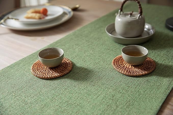 ZeeMart Burlap Style Farmhouse Table Runners 36 Inches Long, Green Rustic Woven Dining Table Runner for Everyday Use, 14x36 Inches, Grass Green