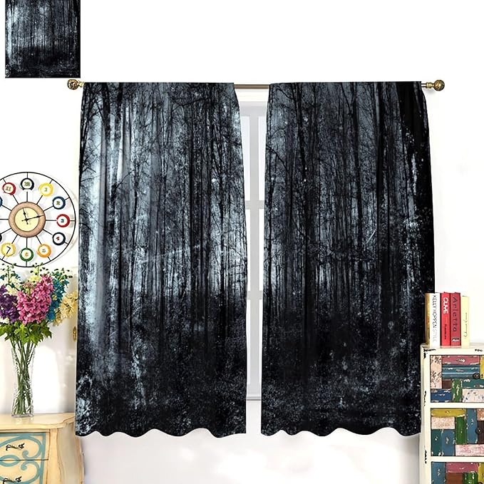 Gothic Forest Blackout Curtains, Vintage Spooky Forest Rustic Abstract Tree Window Drapes, for Living Room Bedroom 31.5(W)*63(L) 2 Panels