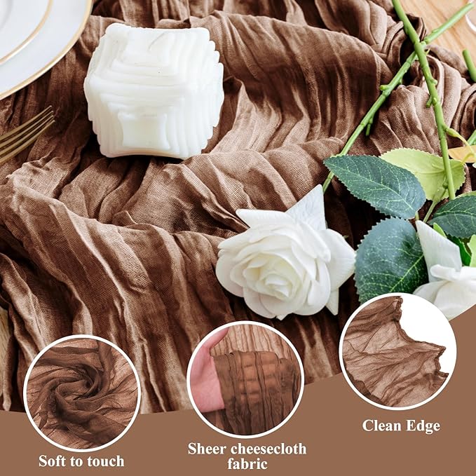 Wokceer Cheesecloth Table Runner 6Pack 10FT Brown Boho Gauze Cheese Cloth Table Runner for Party Long Rustic Sheer Table Runners for Baby Bridal Shower Wedding Easter Table Decor