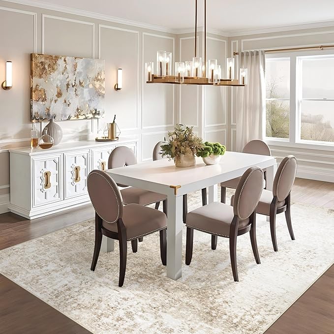 6x9 Area Rugs Washable Rug, Soft Modern Abstract Rugs for Living Room Large Low Pile Thin Rug Non Slip Indoor Neutral Carpet for Bedroom Dining Room Farmhouse Office Kids Playroom Beige