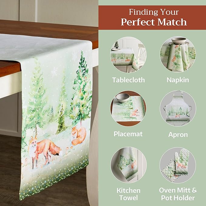 Maison d' Hermine Table Runner 100% Cotton Double Layer Table Runners 108 inches Long for Thanksgiving Christmas Decorations Home Kitchen Dining Party Wedding (Winter Mornings, 14.5" x 108")