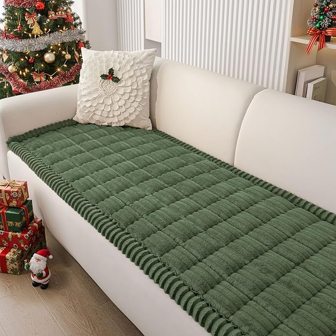 Smiry Couch Cover for Dogs Washable, Non Slip Fuzzy Pet Couch Covers for 3 Cushion Sofa Pet Friendly, Thick Soft Sofa Slipcovers Cushion Protector (Dark Green, 27.6" x 59")