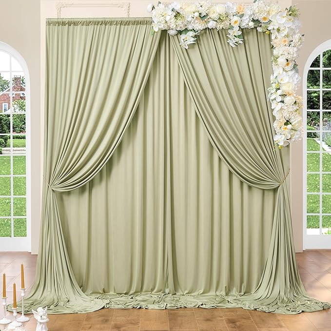 50ftx10ft Wrinkle Free Sage Green Backdrop Curtains for Parties, Polyester Green Photo Backdrop Drapes 10 Panels 5x10ft for Wedding Birthday Baby Shower Photography Background