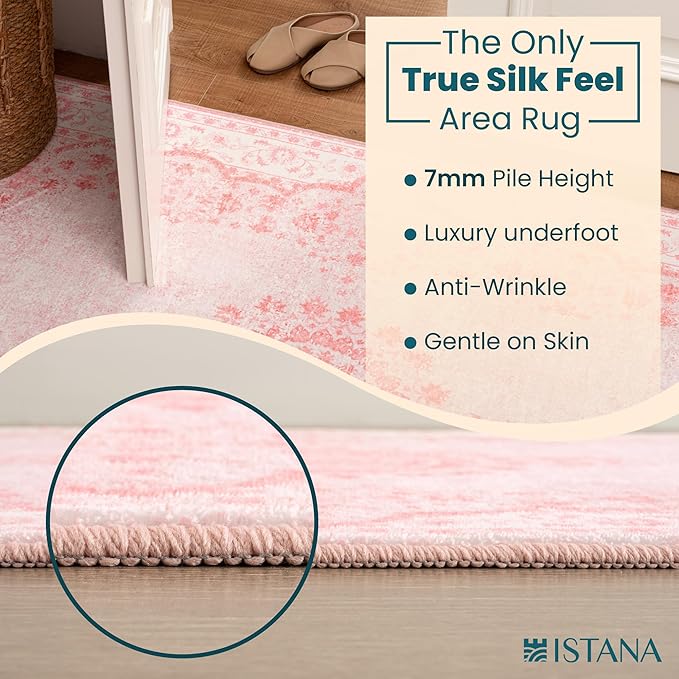 Istana 9x12 Area Rug - Pink 9 x 12 Area Rugs for Living Room - Foldable 9x12 Rugs for Bedroom/Living Room Rug - Stain Resistant Washable & Eco-Friendly Area Rugs
