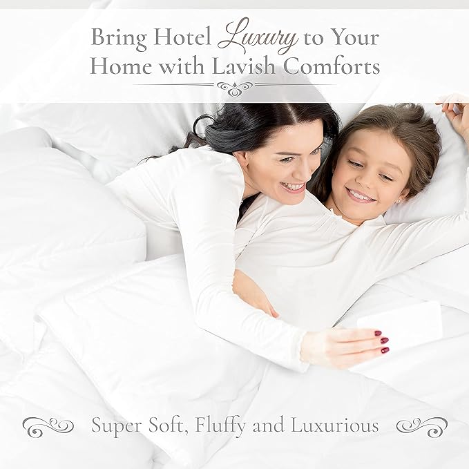 Down Alternative Comforter Queen Size - Fluffy Duvet Insert - Puffy Premium All Season Winter - Luxury Breathable Hotel Plush Comforter - Queen, White, 86x86 inches - Eco-Compressed Packing