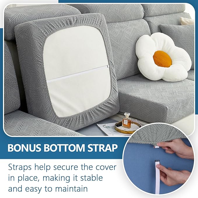 hyha Individual Couch Cushion Covers, Stretch Magic Sofa Seat Cushion Covers Washable, Dog Couch Sofa Slipcover for Pets, Kid with Elastic Bottom(Back Cover M, Grey)