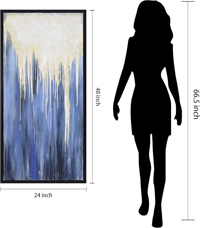 Empire Art Direct Abstract Wall Art Textured Hand Painted Canvas by Martin Edwards, Black Frame, 24" x 48", Snowy Drip 2