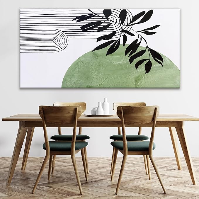 TAIJXAGSG Large Boho Green Wall Art For Living Room Century Modern Canvas Art Wall Decor Picture Painting Aesthetics Botanical Abstract Art Prints Bedroom Office Wall Hanging Decor 29x58 In