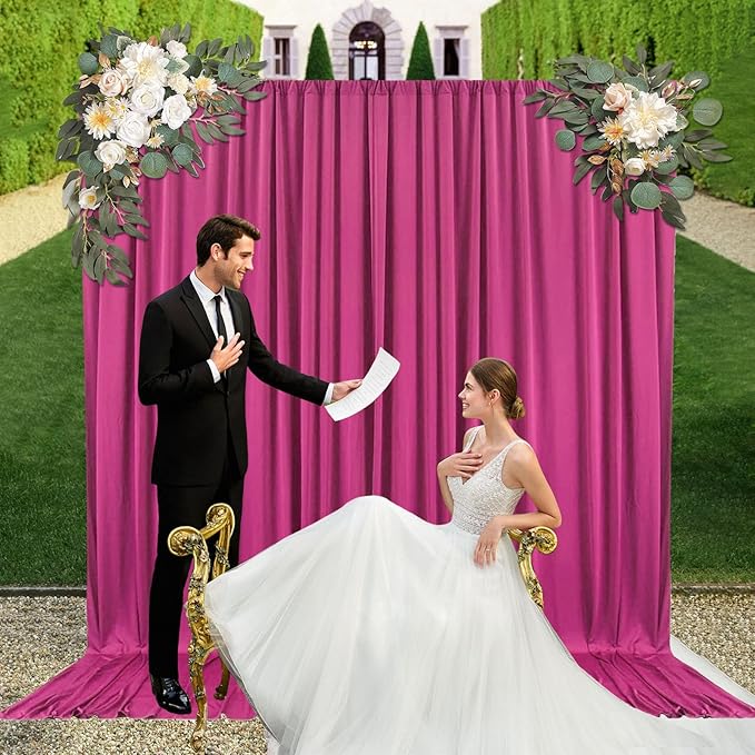 2 Panels Fuchsia Backdrop Curtain, 10 x 10 Feet Background Curtains for Parties, Weddings, Baby Showers, Bachelorette Halloween, Christmas Birthday Party Photoshoot Backdrop Curtains Decorations