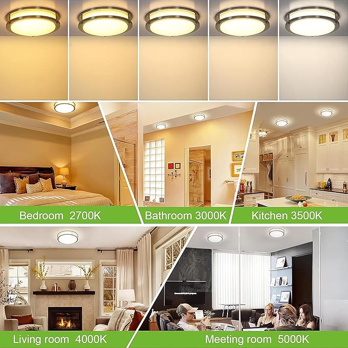13 inch Flush Mount LED Ceiling Light Fixture, 2700K/3000K/3500K/4000K/5000K Adjustable Ceiling Lights, Brushed Nickel Saturn Dimmable Lighting for Bathroom Kitchen or Stairwell, ETL Listed - 2 Pack