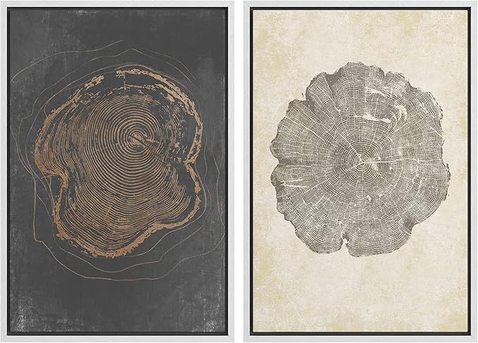 SIGNWIN Framed Canvas Print Wall Art Set Pastel Grunge Forest Tree Rings Abstract Shapes Illustrations Modern Art Decorative Nordic Multicolor for Living Room, Bedroom, Office - 16"x24"x2 White